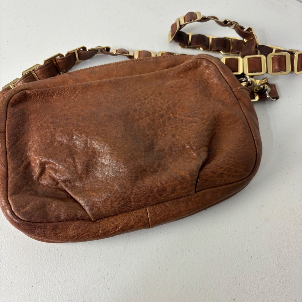 Vtg Tory Burch Amanda Brown Distressed Leather Crossbody Bag Zip Top Chain Strap - Picture 6 of 10